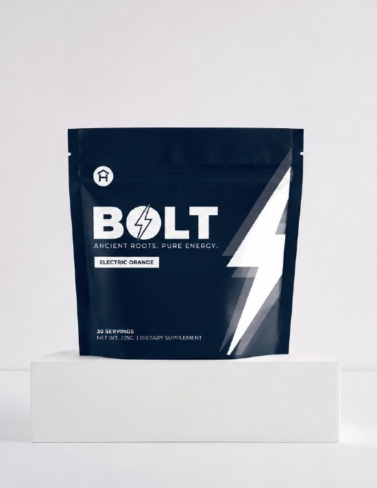 BOLT Energy Drink Mix pouch in Electric Orange flavor, 30 servings of clean daily energy